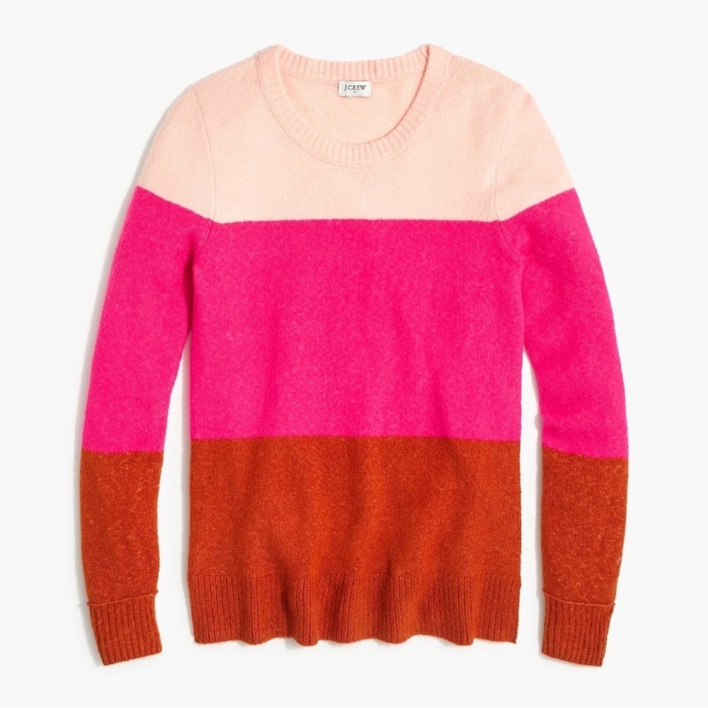 J Crew Colorblock Soft Wool Blend Sweater Pink Orange AR387